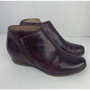 Dansko Leather Booties Womens 40 Raina Burnished Nubuck Heel Zip Ankle Boot